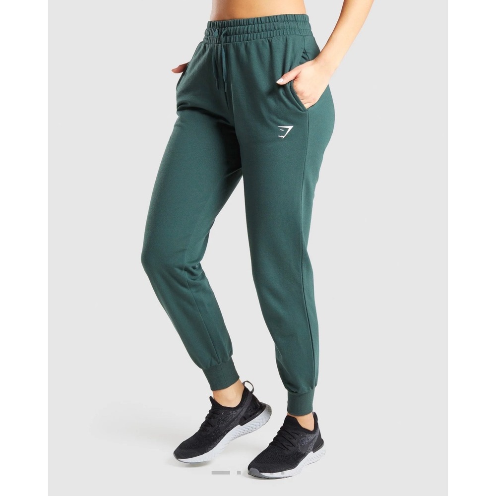 Gymshark Training Joggers Womens Small Dark Green Tapered Sweatpants Cuffed Logo